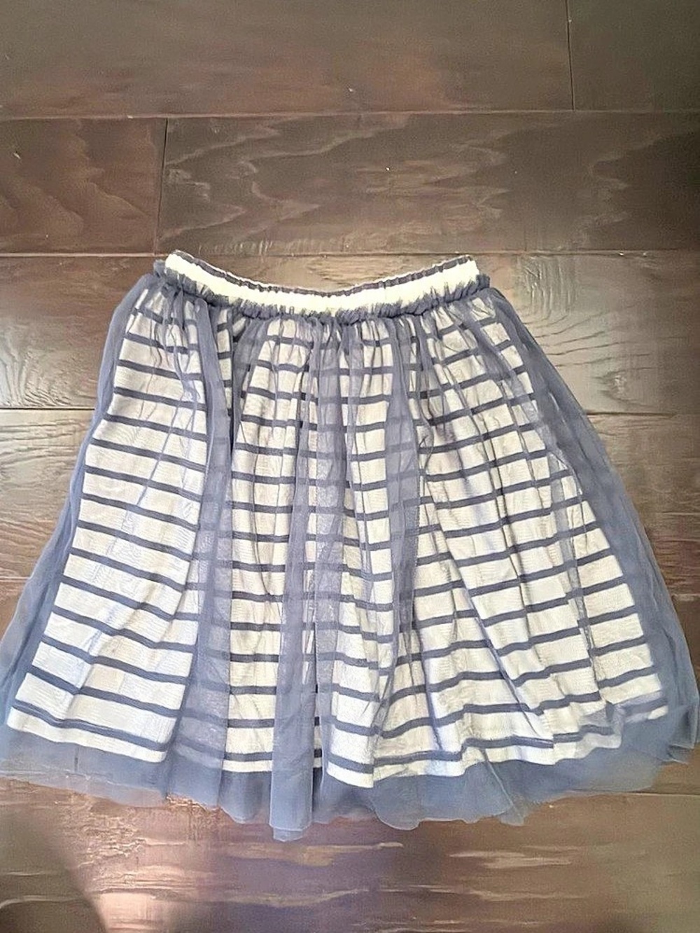 Tea reversible tulle Striped Mini Skirt in Blue & White